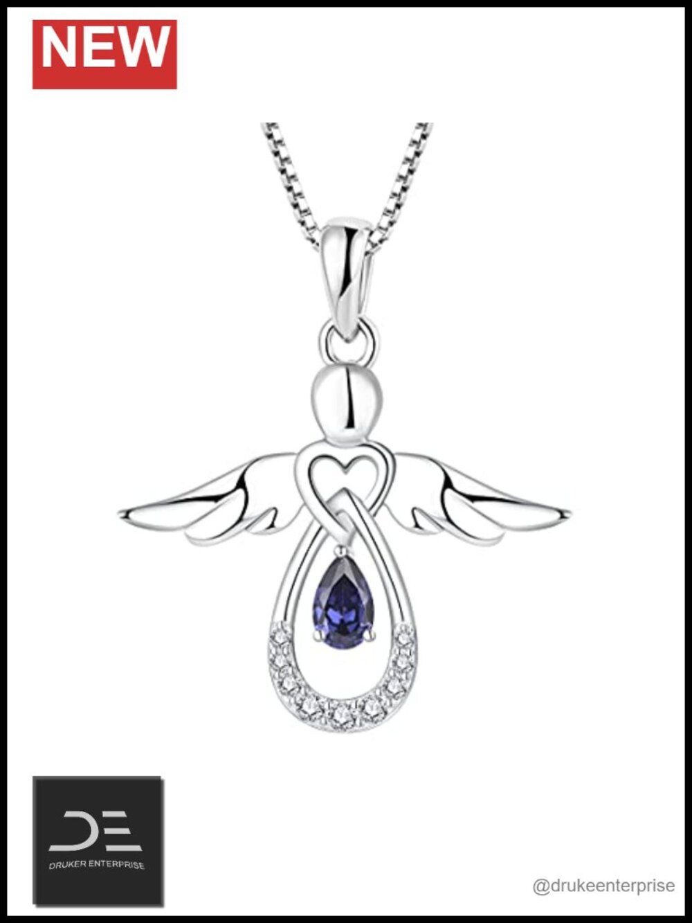 Guardian Angel Pendant Necklace 925 Sterling Silver Cubic Zirconia Fine Jewelry